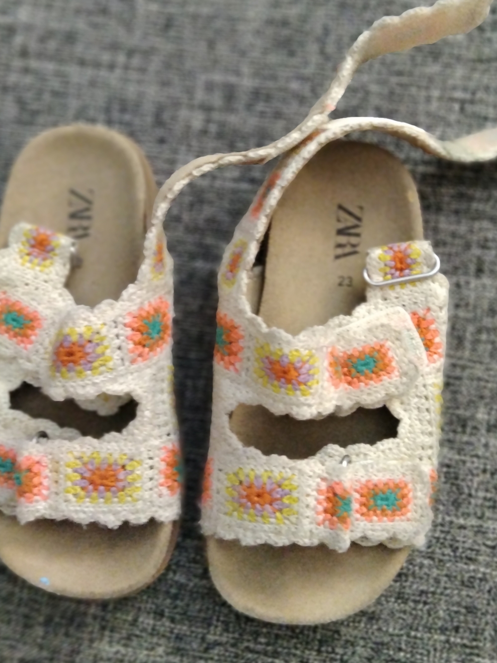 Zara Kids Cream Crochet Sandals with Orange, Yellow & Teal Embroidery